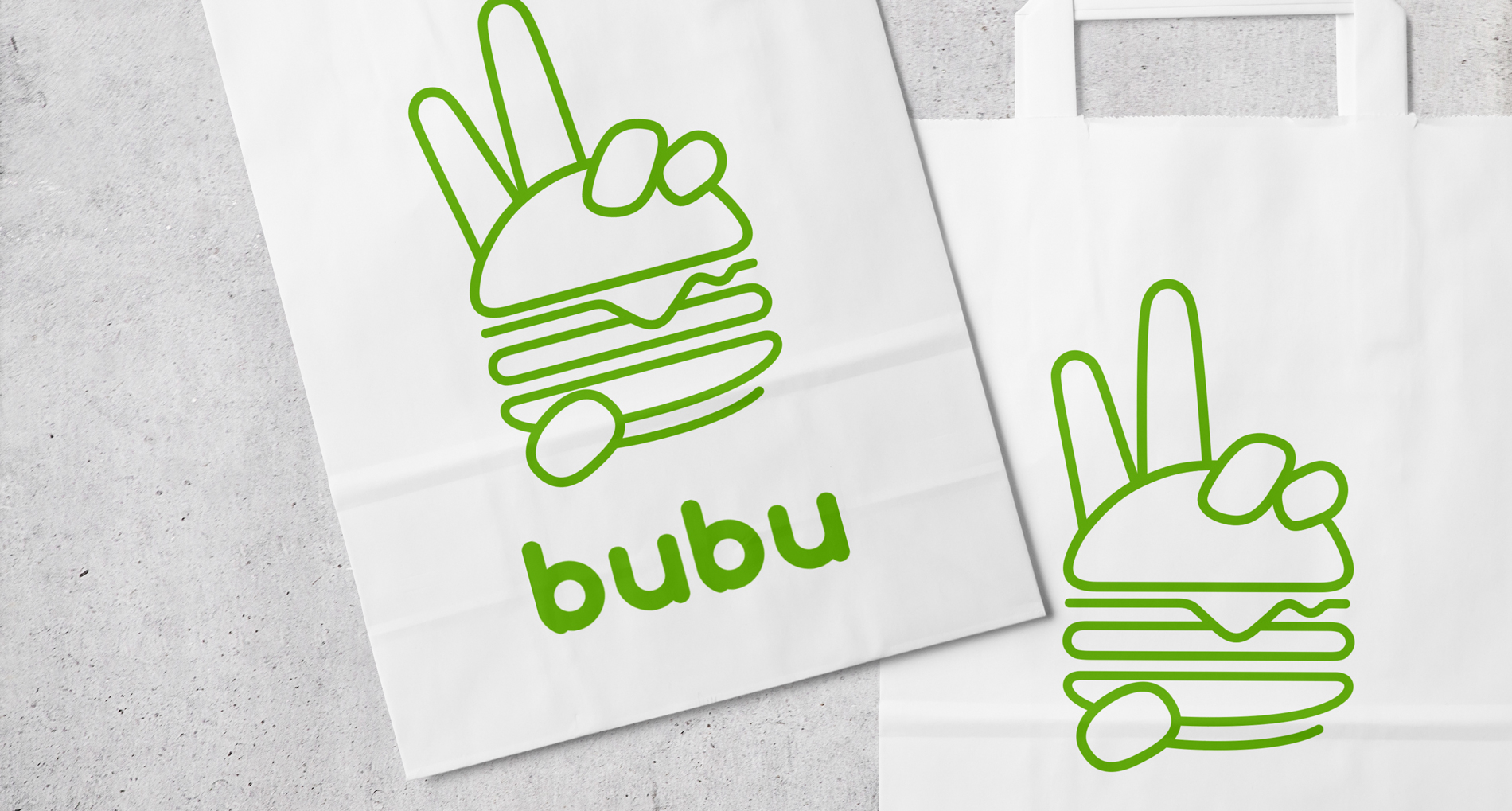 design graphique sac carton bubu burger à emporter avec logo pour la restauration