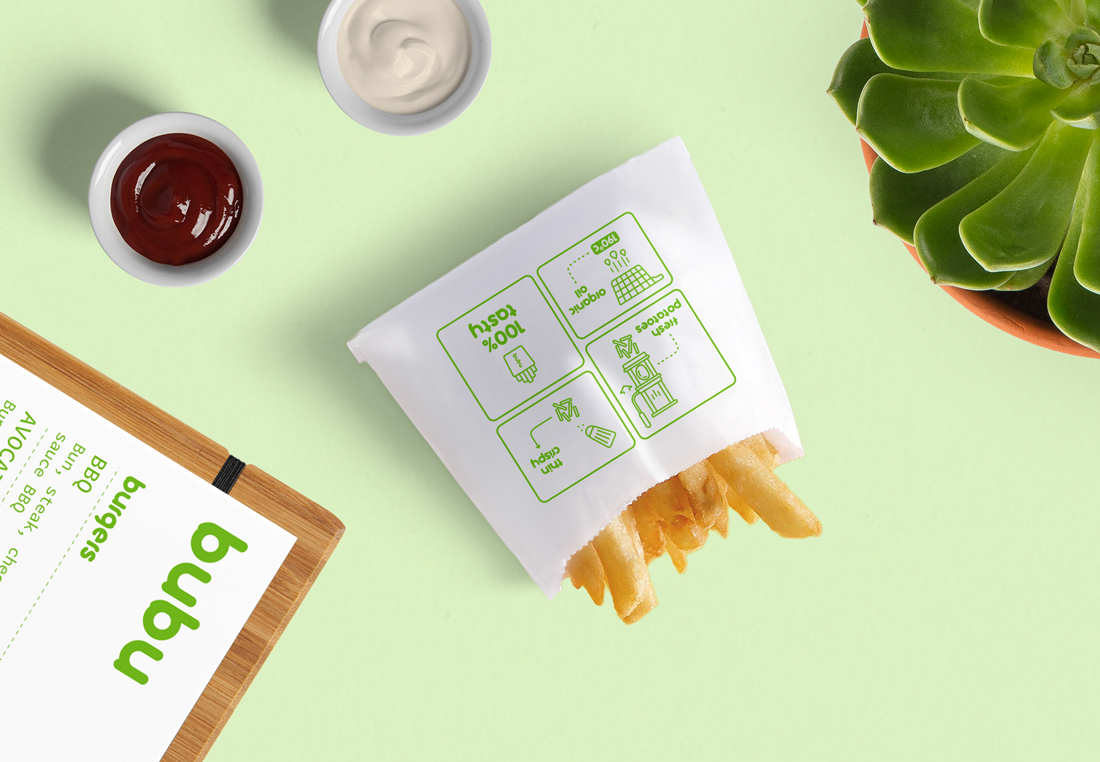 design graphique packaging emballage frites papier restaurant bubu burger