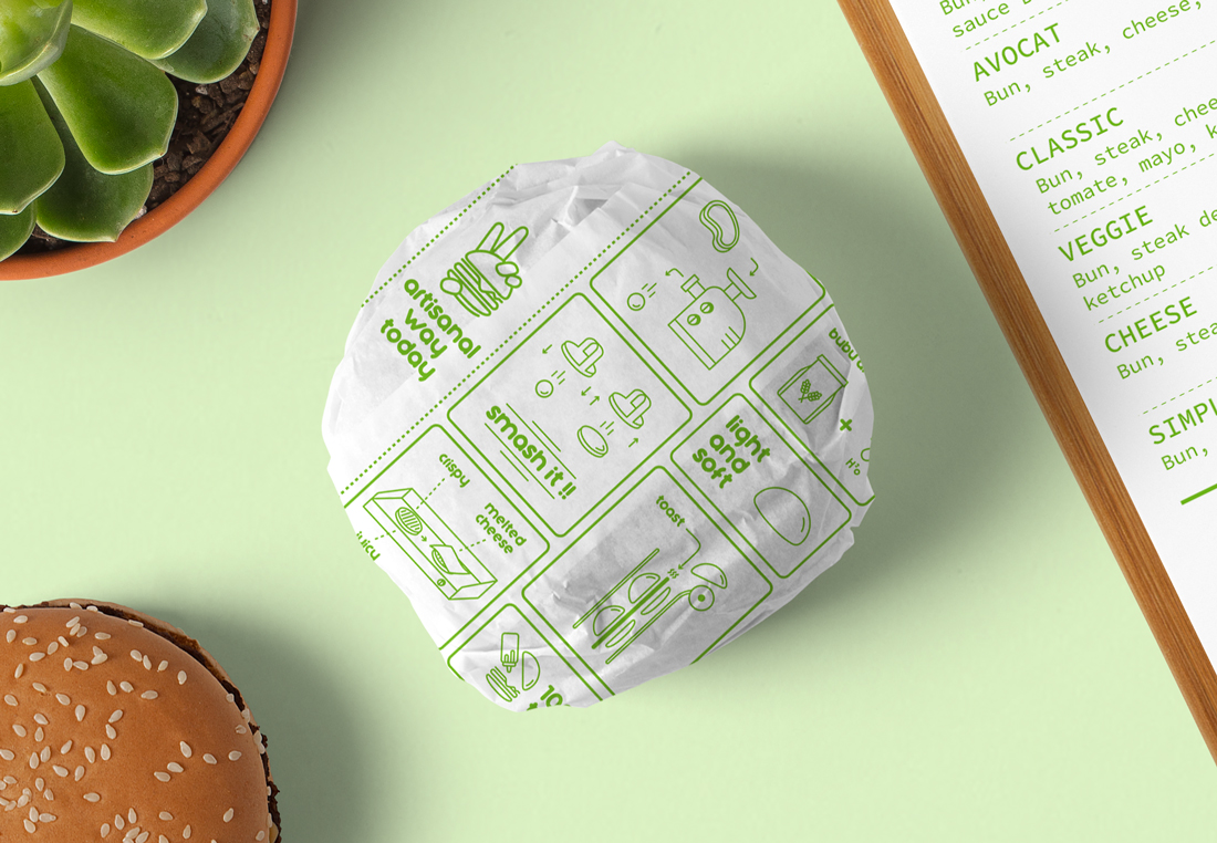 graphisme packaging emballage papier burger pour la restauration