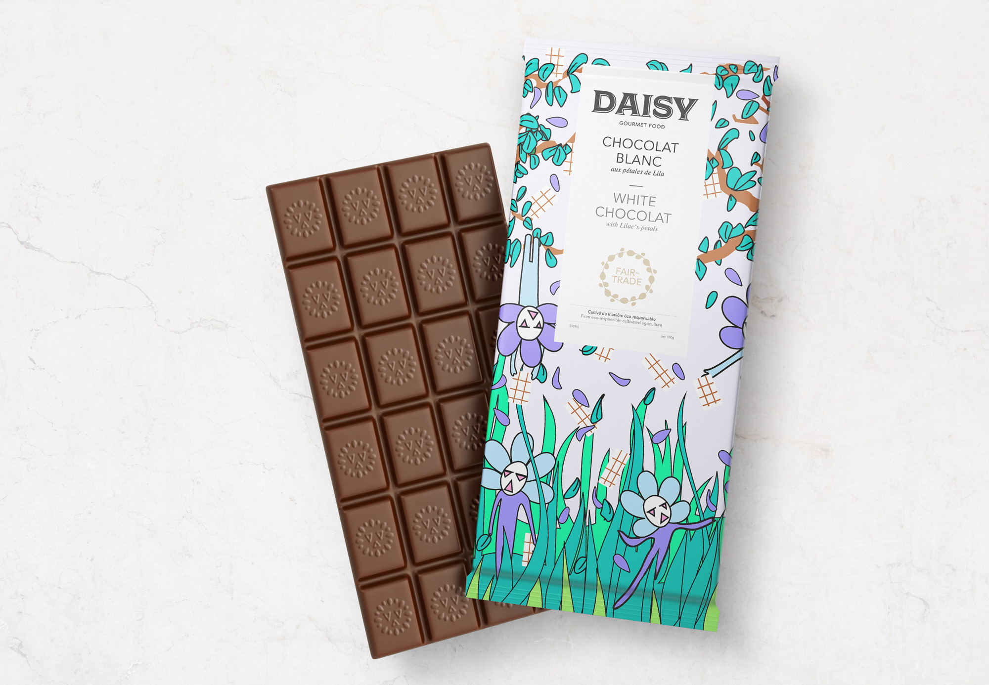 design graphique emballage packaging daisy chocolat blanc