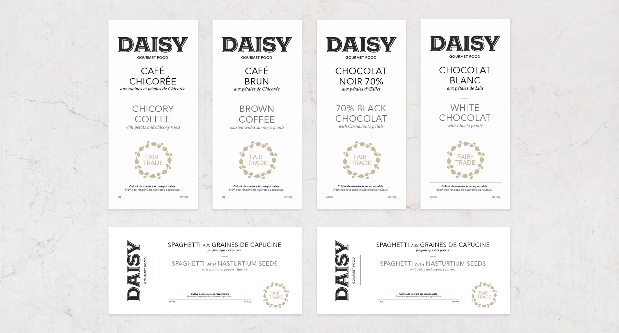 direction artistique et mise en page étiquettes packaging daisy